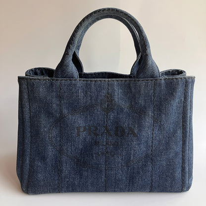 Prada Blue Denim Canapa Top Handle Bag