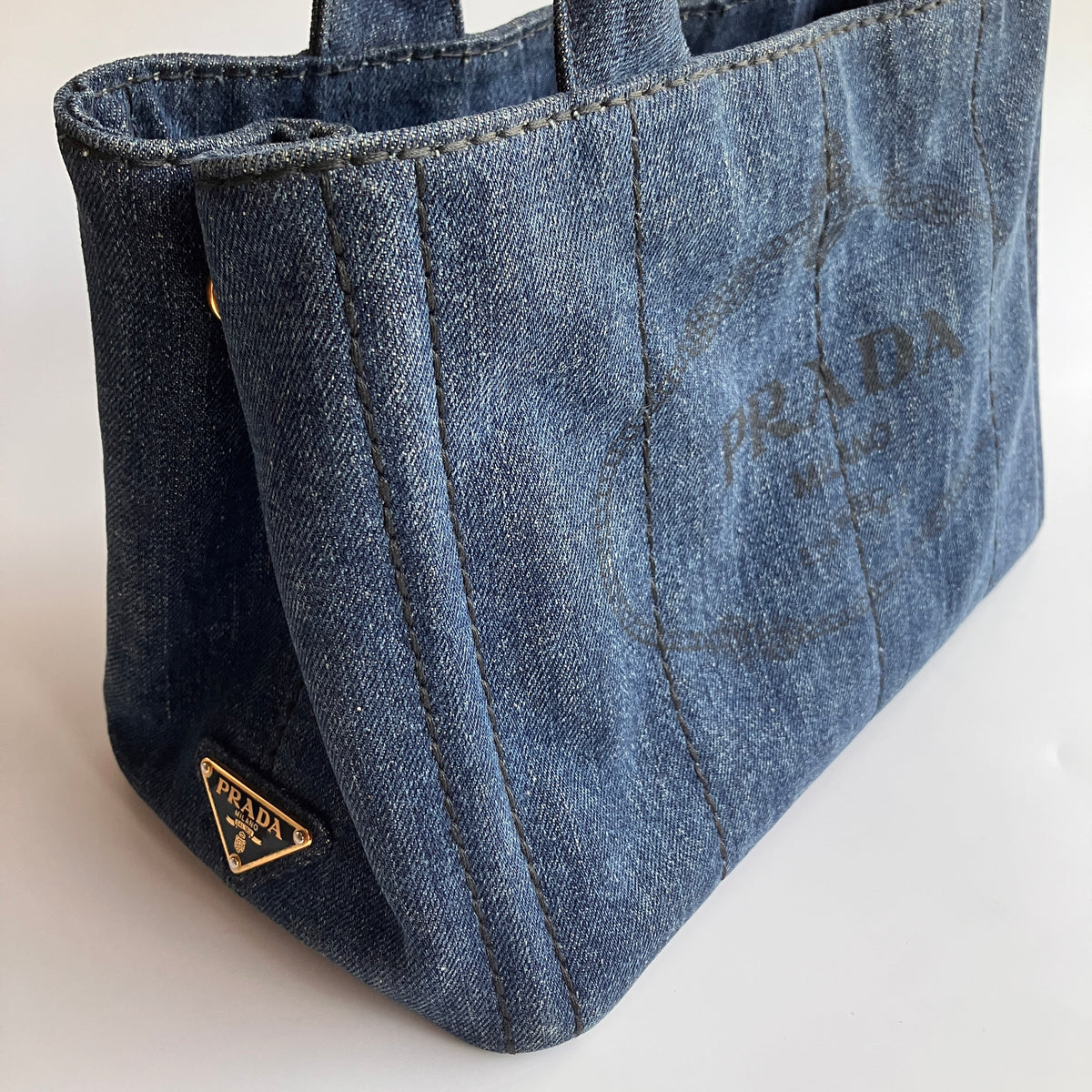Prada Blue Denim Canapa Top Handle Bag