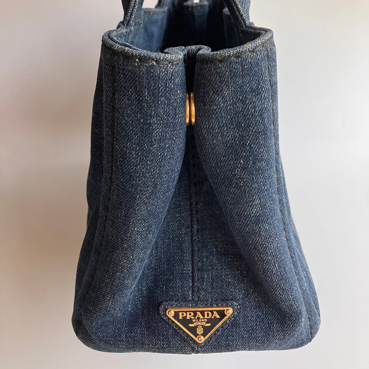 Prada Blue Denim Canapa Top Handle Bag