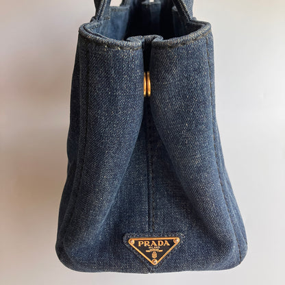 Prada Blue Denim Canapa Top Handle Bag