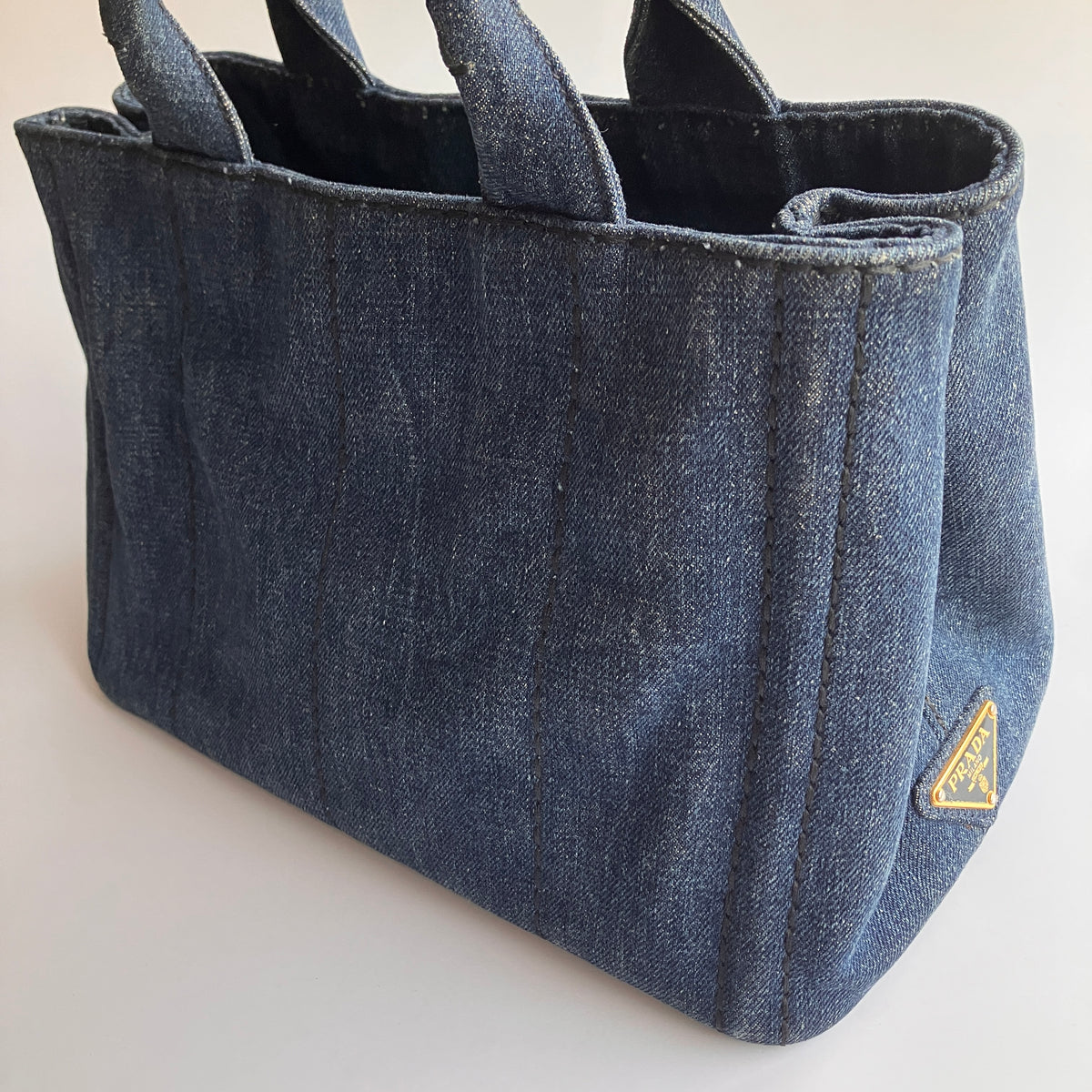 Prada Blue Denim Canapa Top Handle Bag
