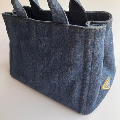 Prada Blue Denim Canapa Top Handle Bag