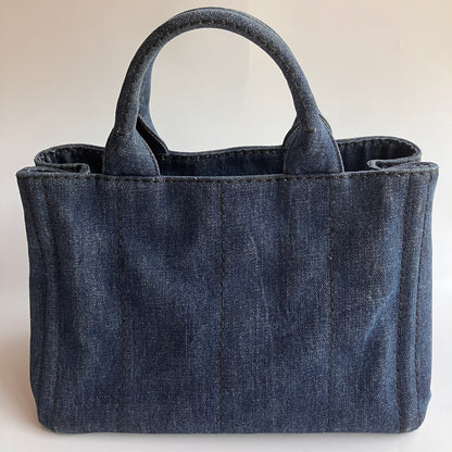 Prada Blue Denim Canapa Top Handle Bag