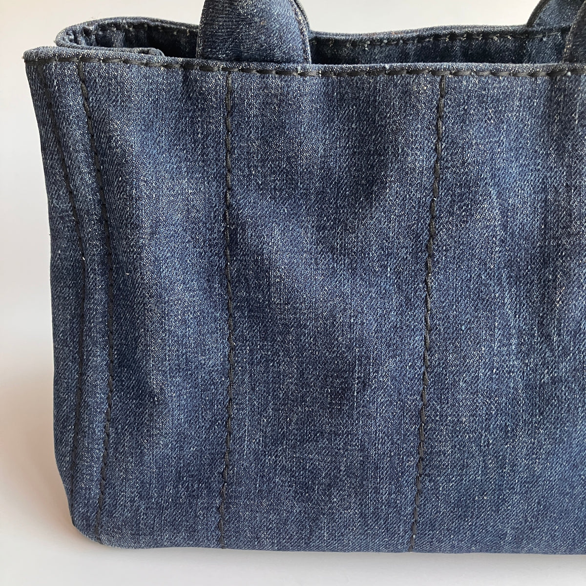 Prada Blue Denim Canapa Top Handle Bag