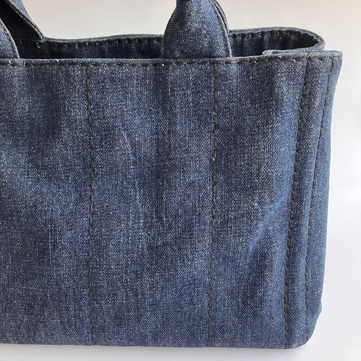 Prada Blue Denim Canapa Top Handle Bag