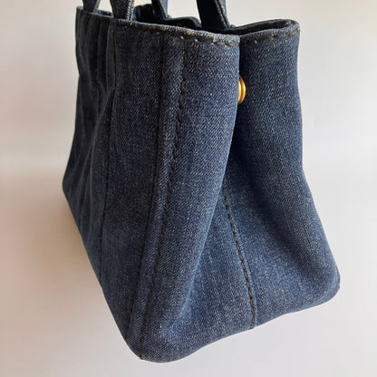 Prada Blue Denim Canapa Top Handle Bag