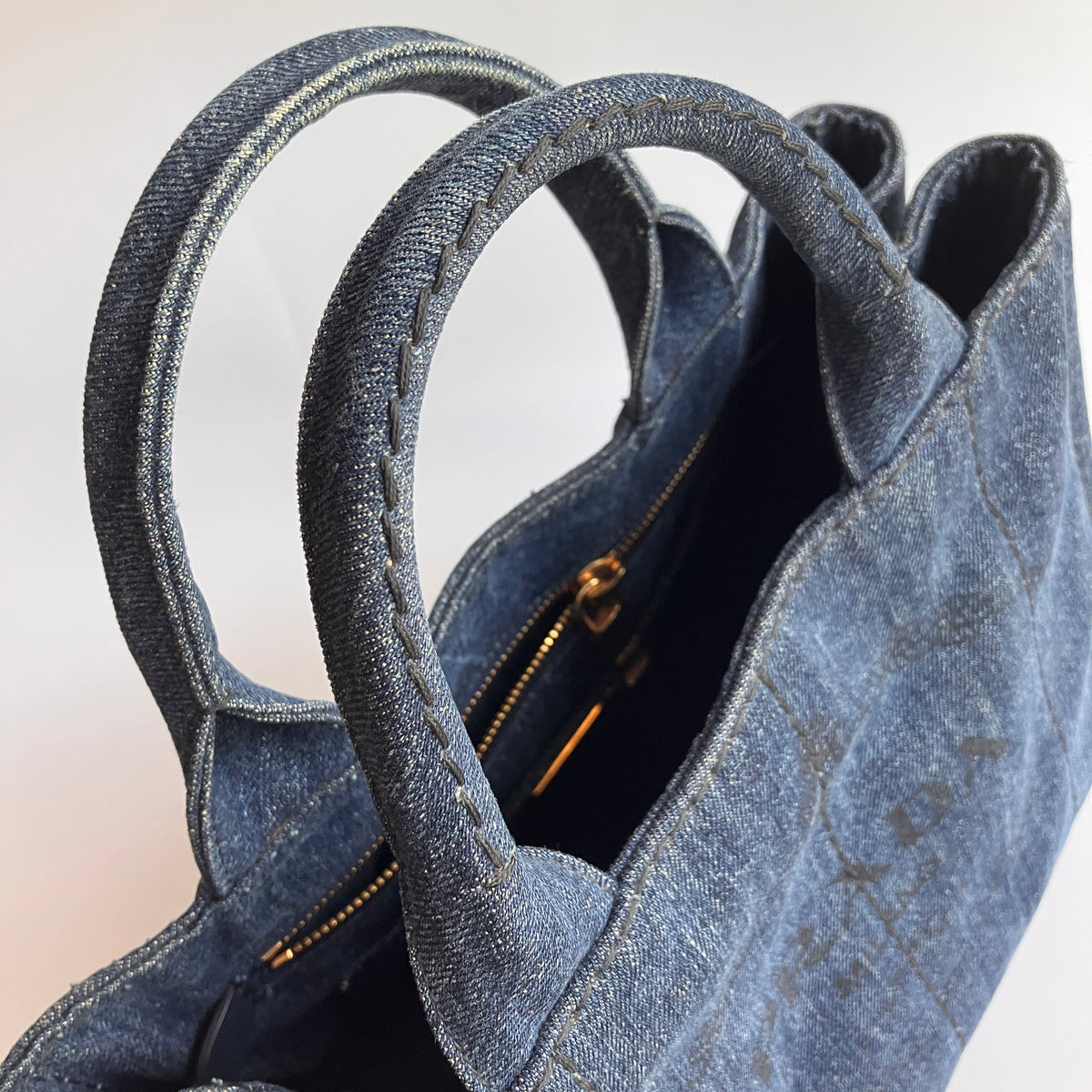 Prada Blue Denim Canapa Top Handle Bag