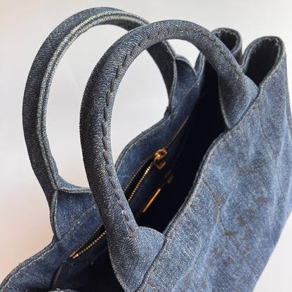 Prada Blue Denim Canapa Top Handle Bag
