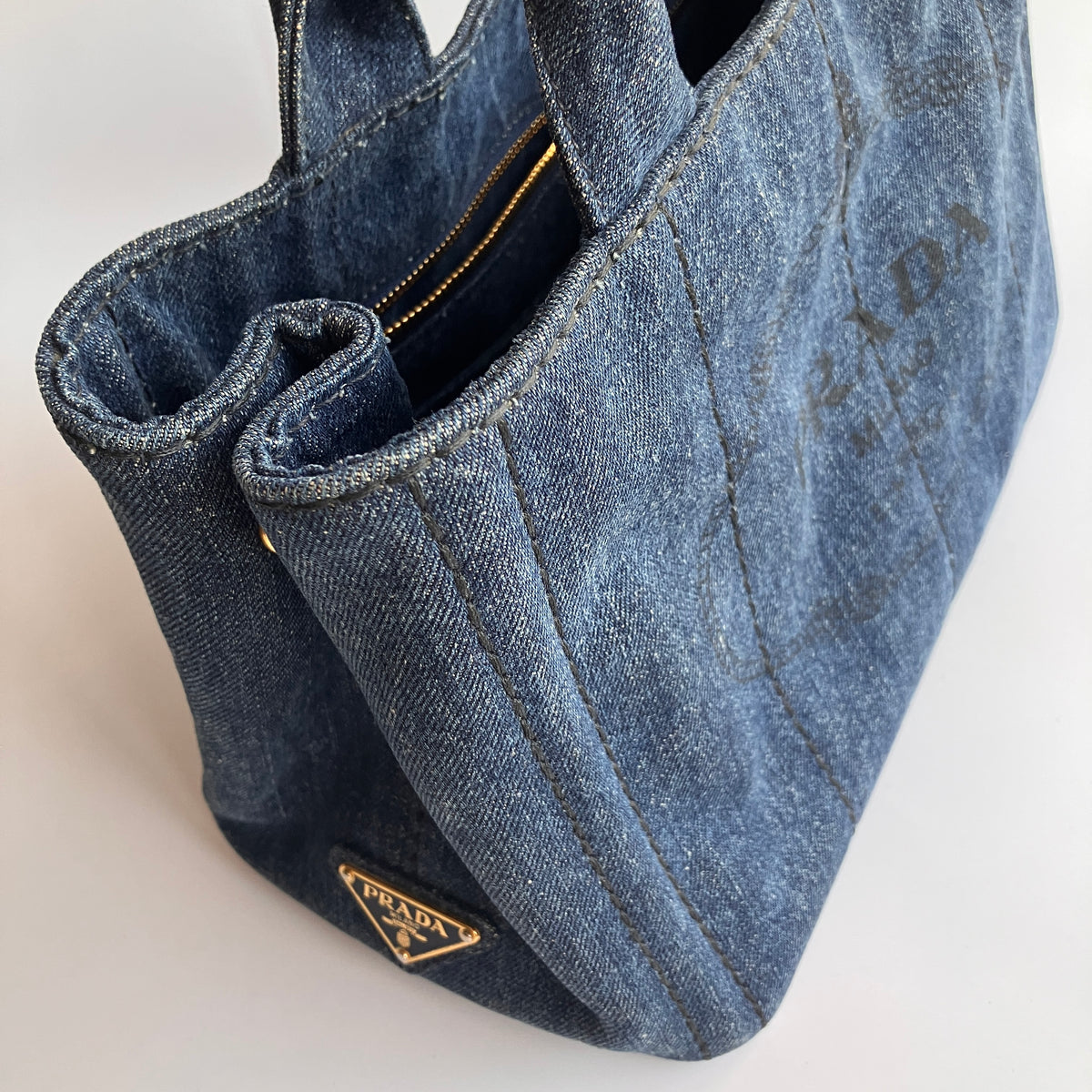 Prada Blue Denim Canapa Top Handle Bag