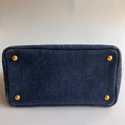 Prada Blue Denim Canapa Top Handle Bag