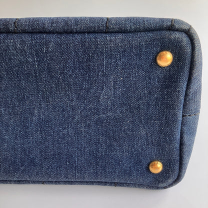 Prada Blue Denim Canapa Top Handle Bag