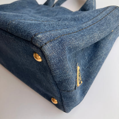 Prada Blue Denim Canapa Top Handle Bag