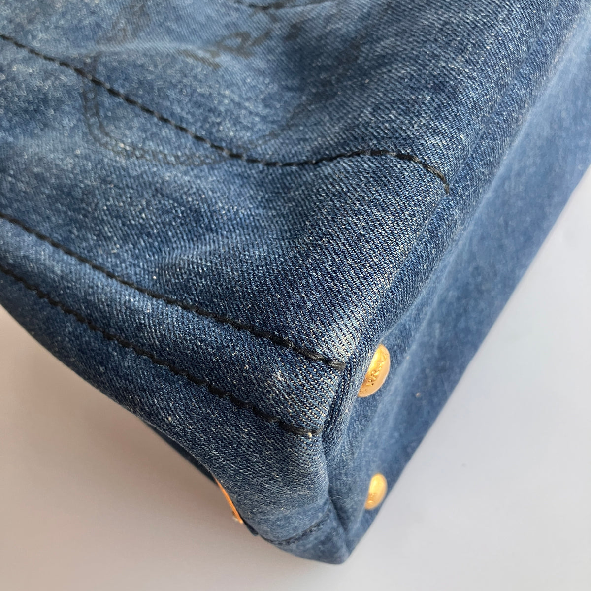 Prada Blue Denim Canapa Top Handle Bag