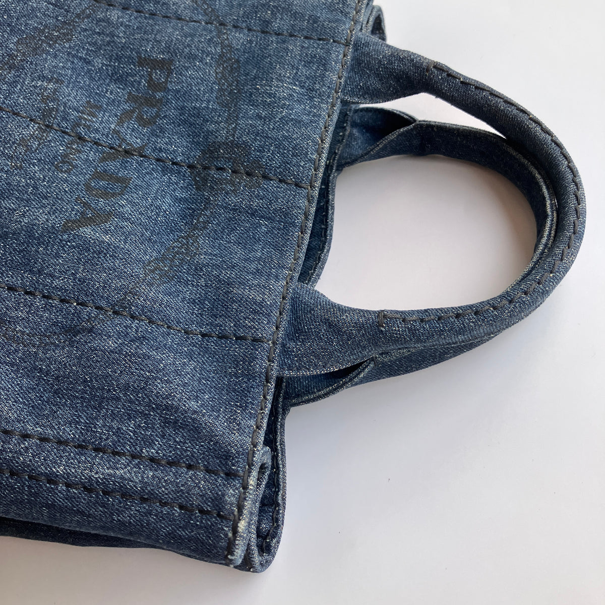 Prada Blue Denim Canapa Top Handle Bag