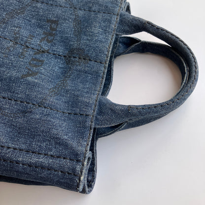 Prada Blue Denim Canapa Top Handle Bag