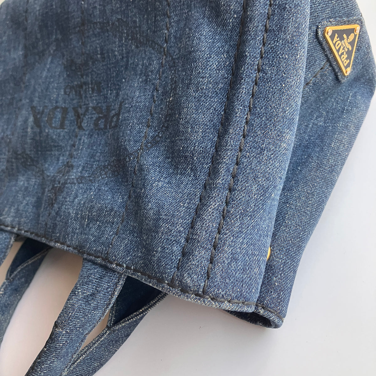 Prada Blue Denim Canapa Top Handle Bag