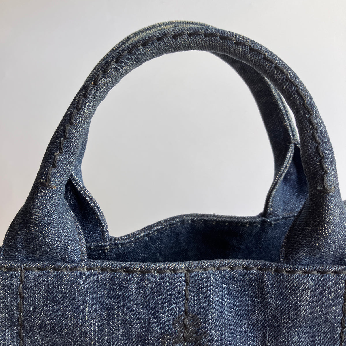 Prada Blue Denim Canapa Top Handle Bag