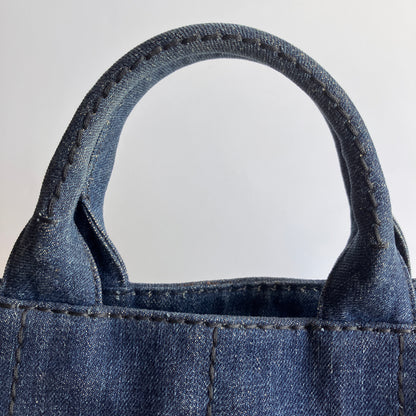 Prada Blue Denim Canapa Top Handle Bag