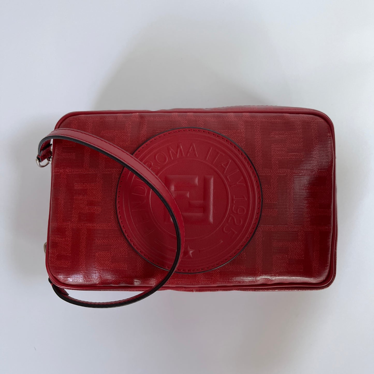 Fendi FF Coated Canvas Red Wristlet Pouch