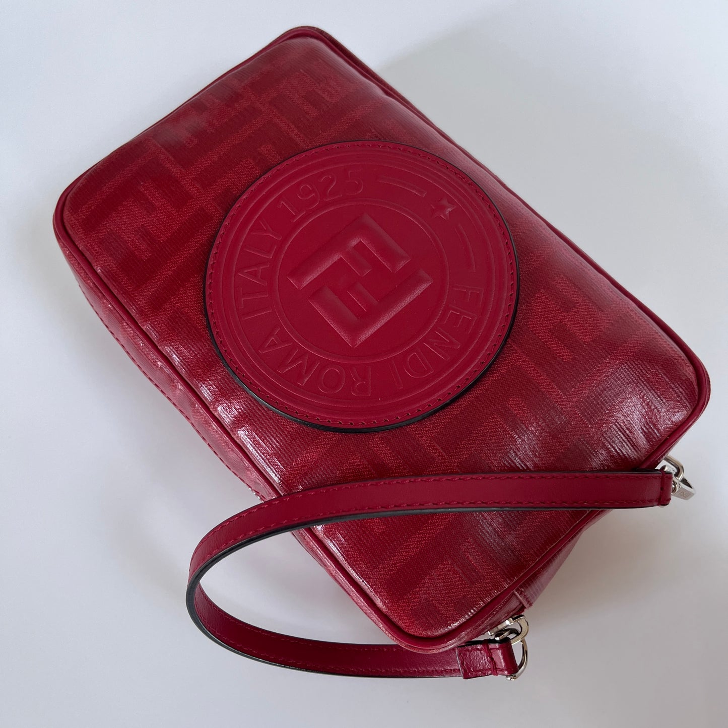 Fendi FF Coated Canvas Red Wristlet Pouch