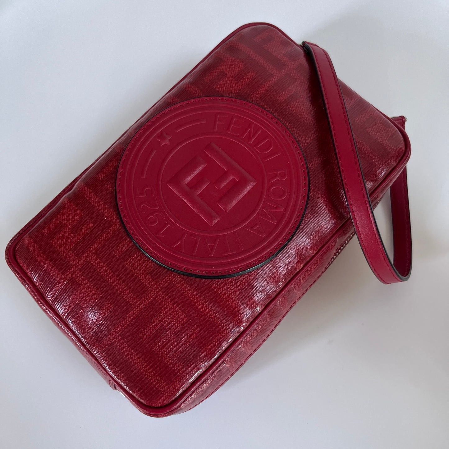 Fendi FF Coated Canvas Red Wristlet Pouch