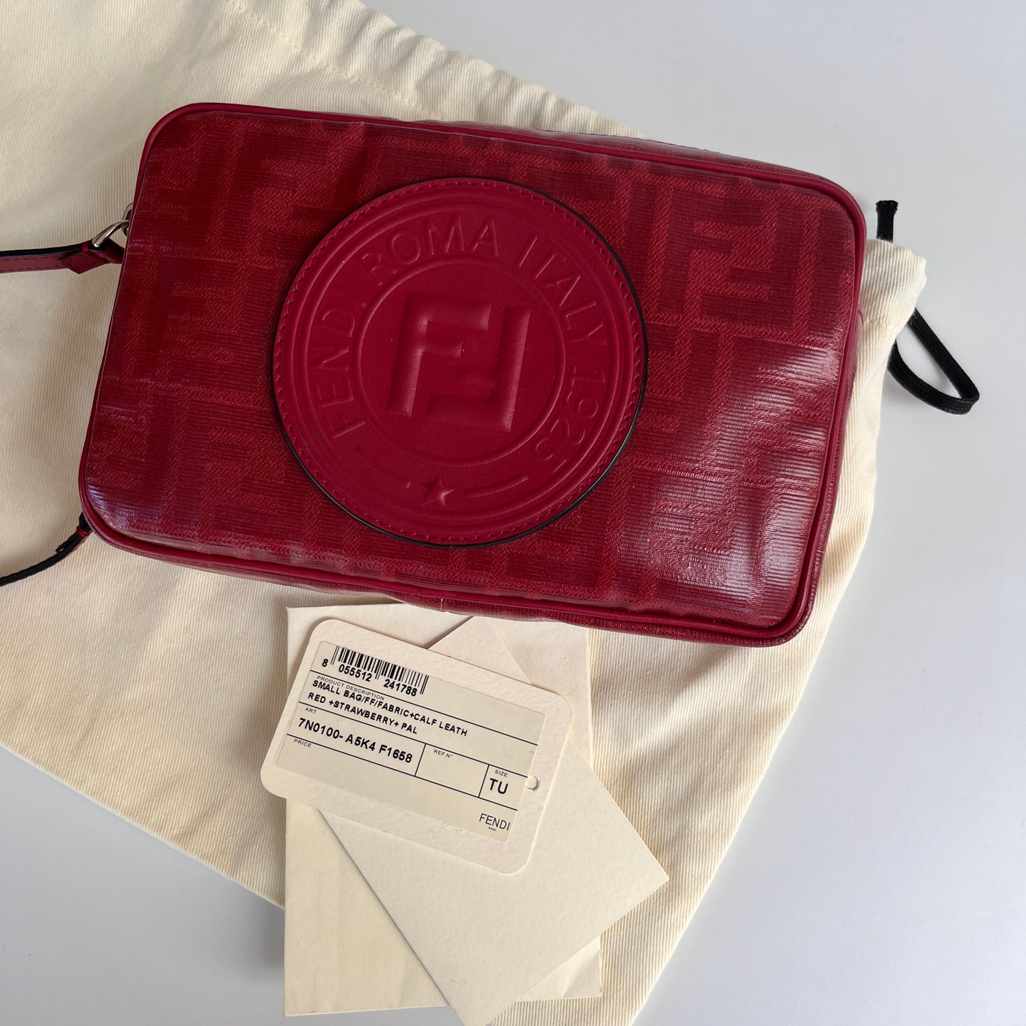 Fendi FF Coated Canvas Red Wristlet Pouch