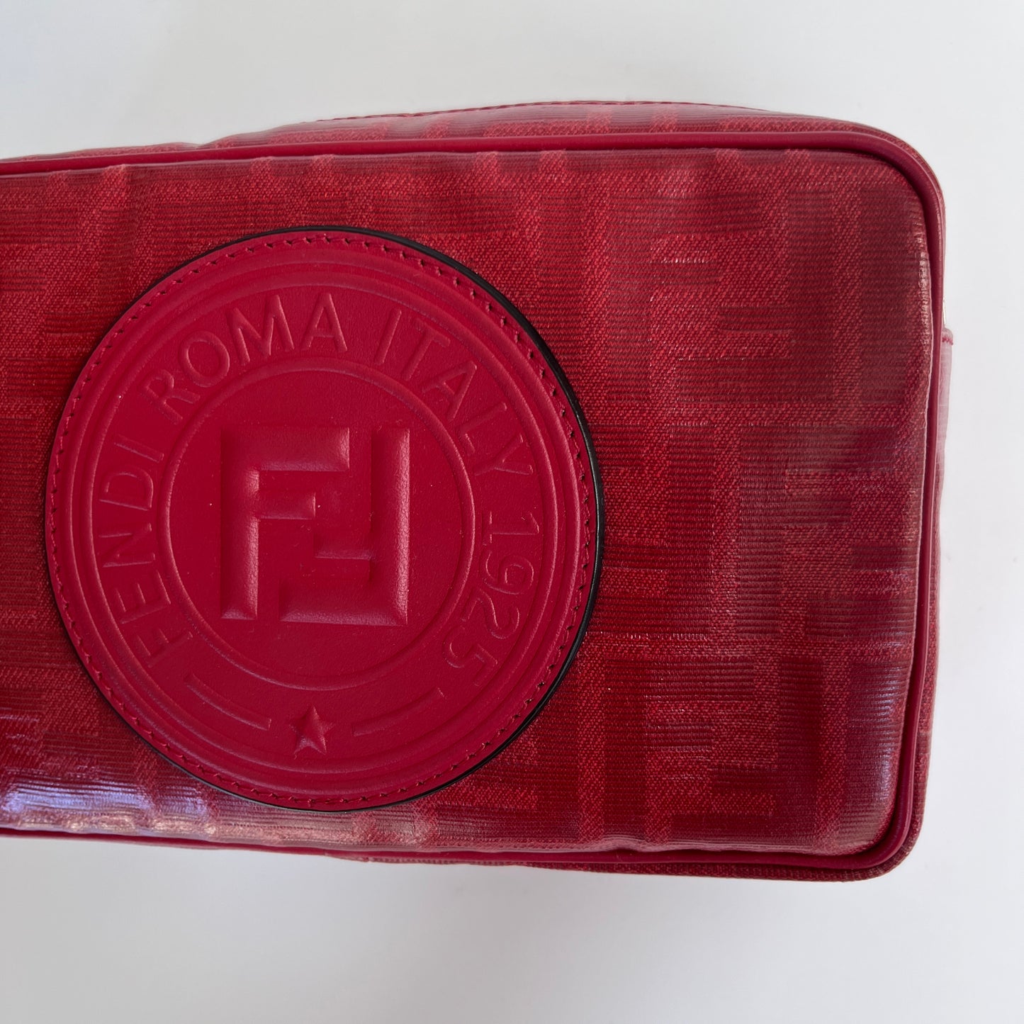 Fendi FF Coated Canvas Red Wristlet Pouch