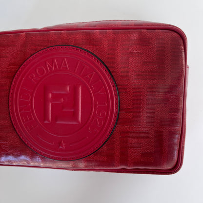 Fendi FF Coated Canvas Red Wristlet Pouch