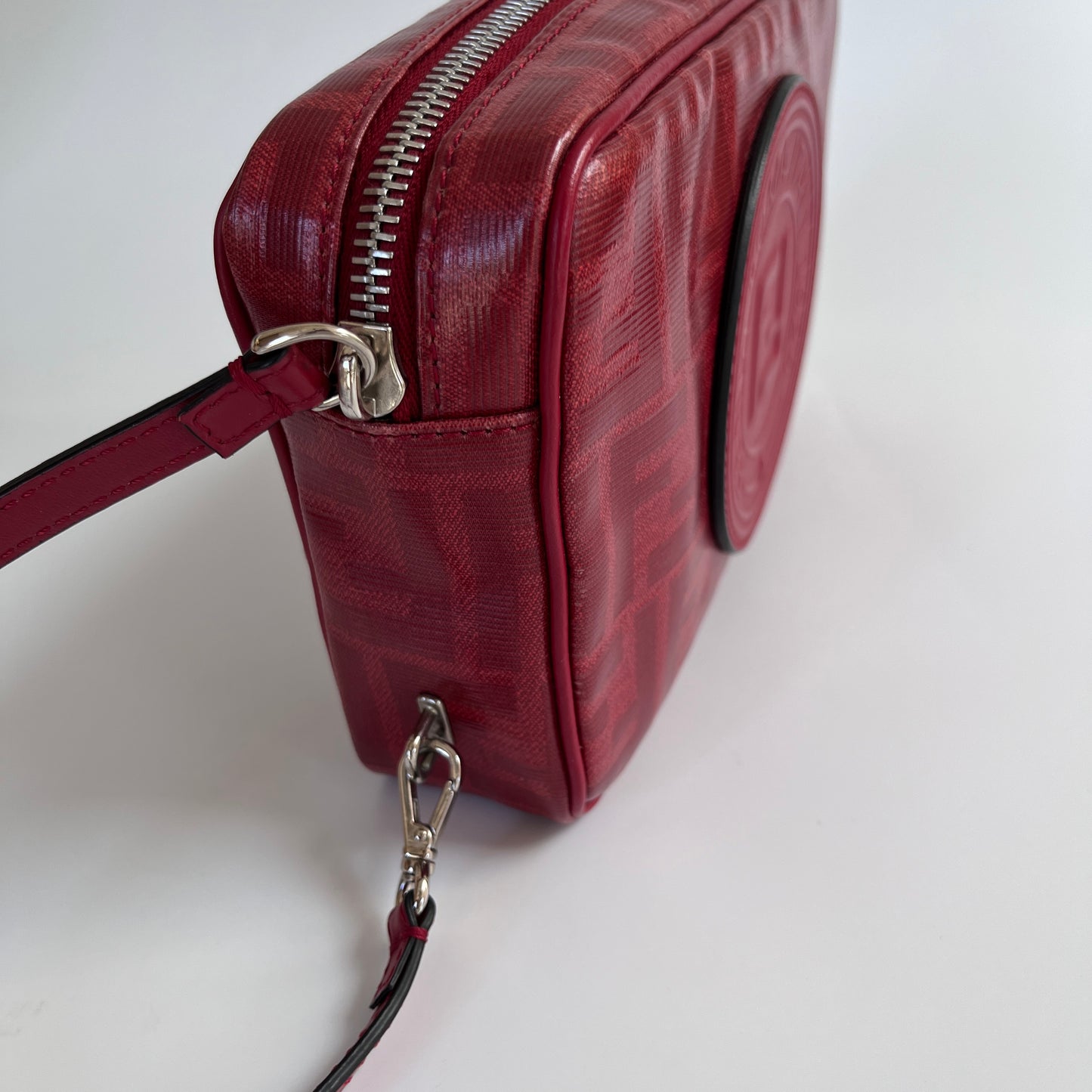 Fendi FF Coated Canvas Red Wristlet Pouch