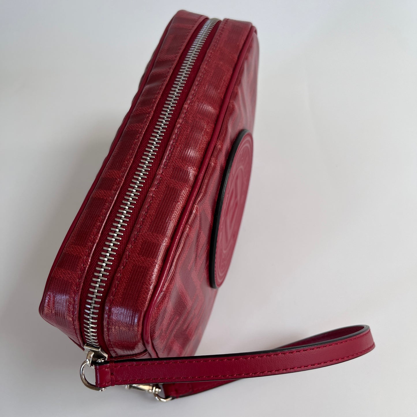 Fendi FF Coated Canvas Red Wristlet Pouch