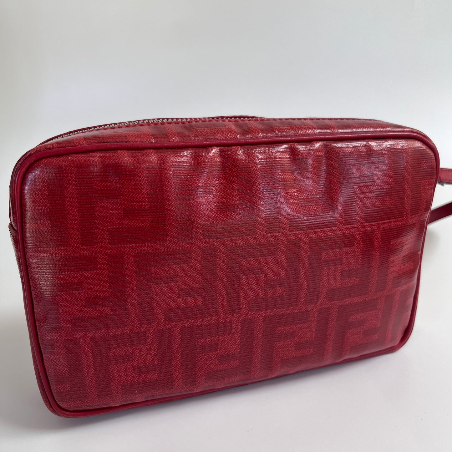 Fendi FF Coated Canvas Red Wristlet Pouch