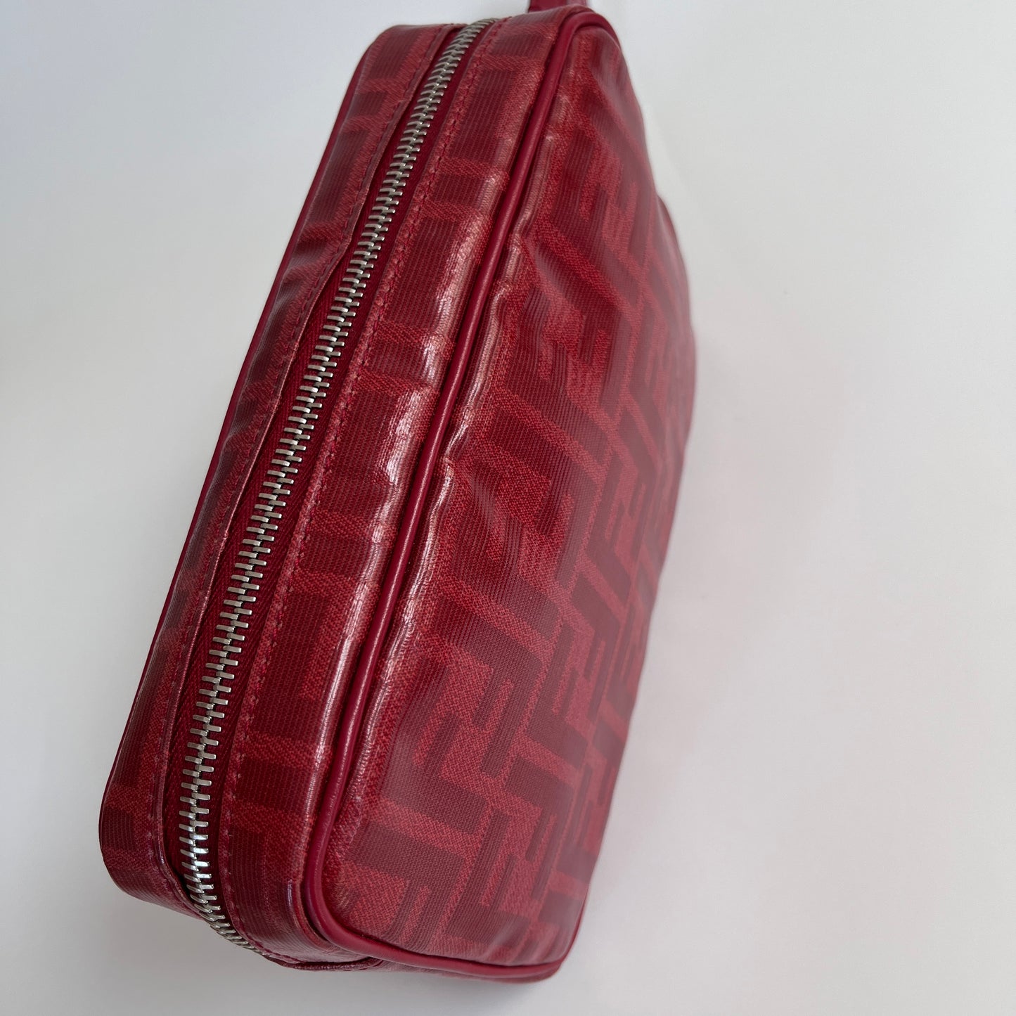 Fendi FF Coated Canvas Red Wristlet Pouch