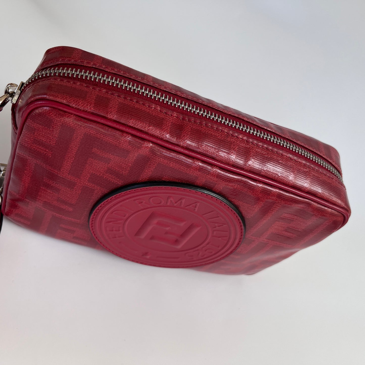 Fendi FF Coated Canvas Red Wristlet Pouch