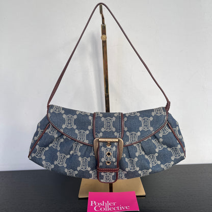 Céline Vintage Triomphe Denim One Shoulder Bag