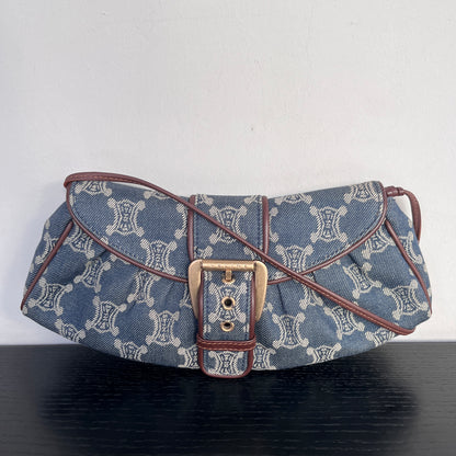 Céline Vintage Triomphe Denim One Shoulder Bag
