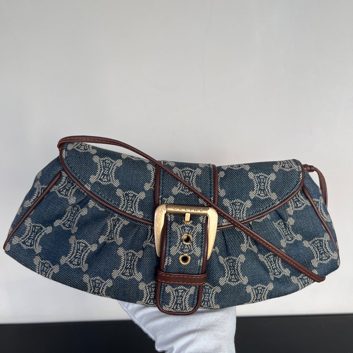Céline Vintage Triomphe Denim One Shoulder Bag