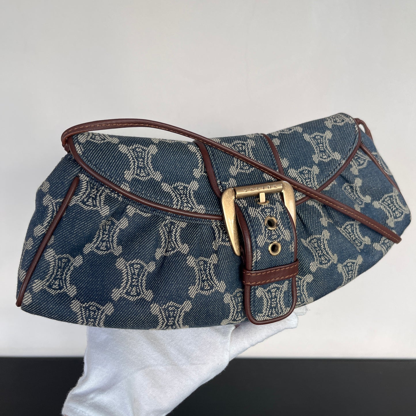 Céline Vintage Triomphe Denim One Shoulder Bag