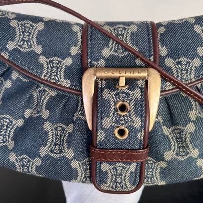 Céline Vintage Triomphe Denim One Shoulder Bag