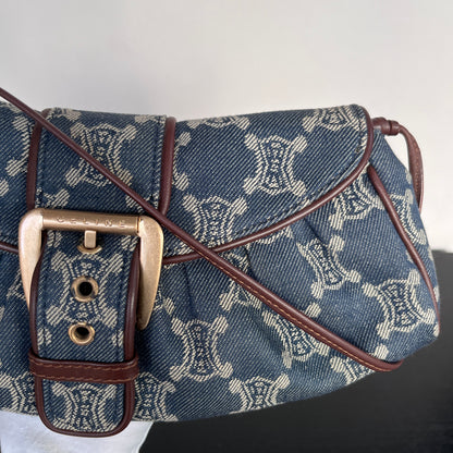Céline Vintage Triomphe Denim One Shoulder Bag
