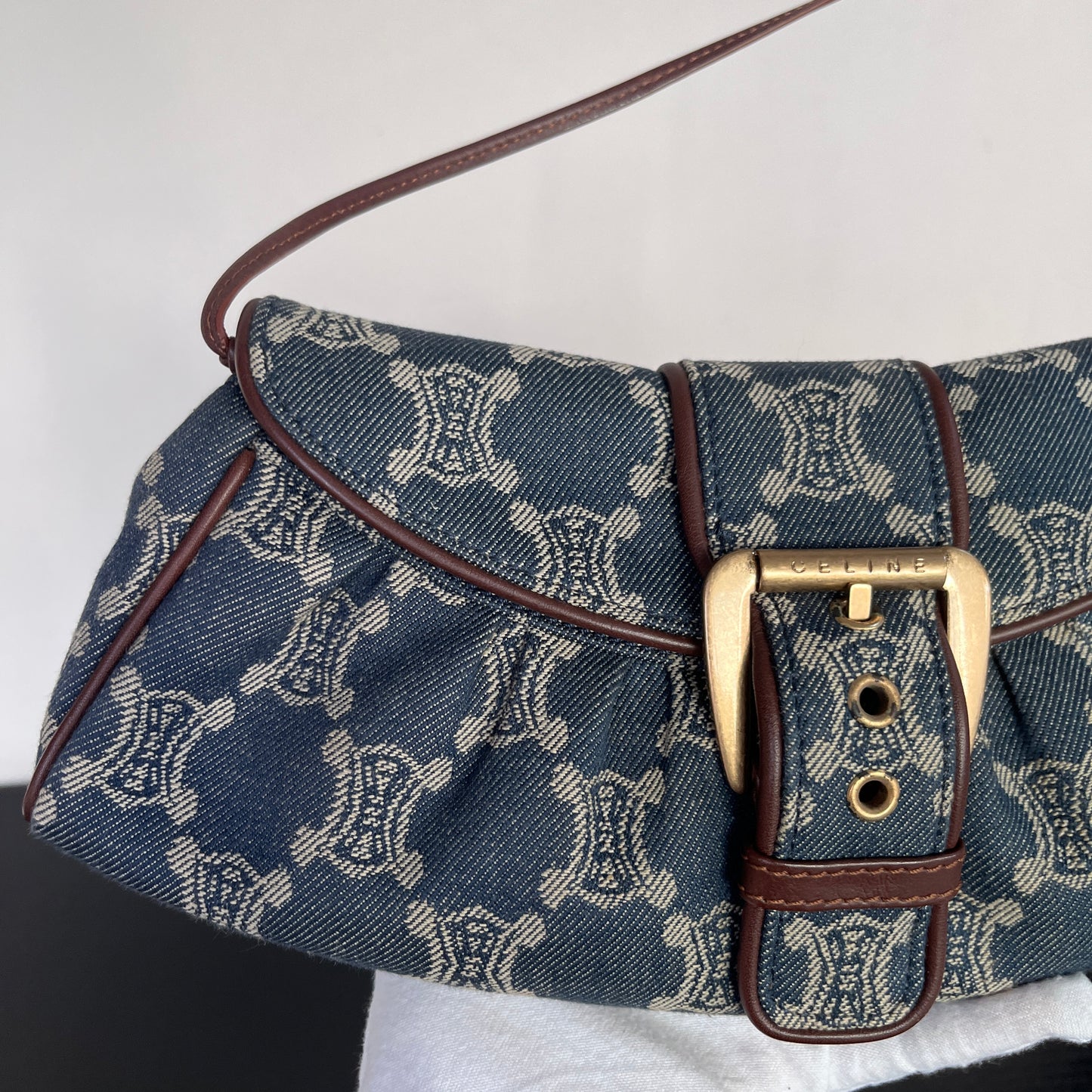 Céline Vintage Triomphe Denim One Shoulder Bag