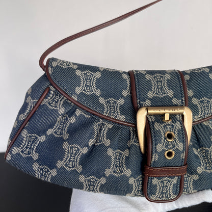 Céline Vintage Triomphe Denim One Shoulder Bag