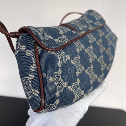 Céline Vintage Triomphe Denim One Shoulder Bag