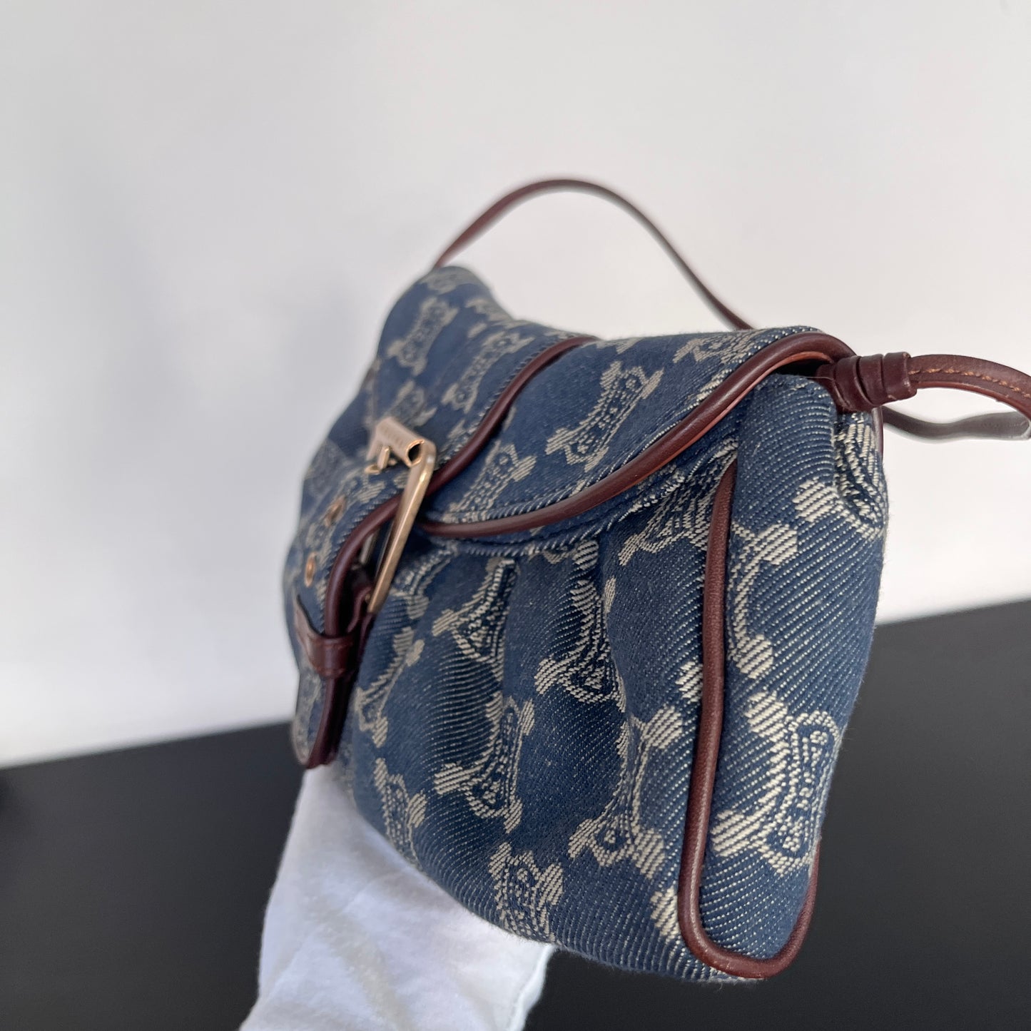 Céline Vintage Triomphe Denim One Shoulder Bag