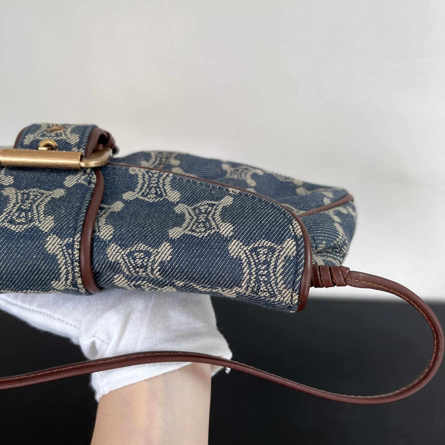 Céline Vintage Triomphe Denim One Shoulder Bag