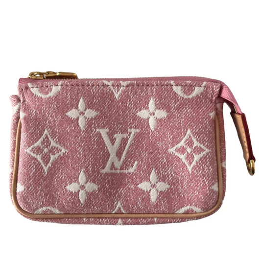 Louis Vuitton Key Pouch Pink Monogram Denim GHW (New Version)