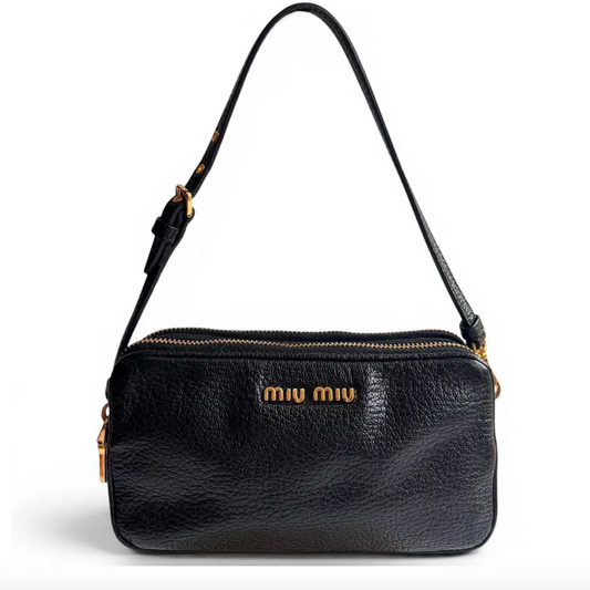 Pre-owned Miu Miu black goat leather wristlet in Singapore