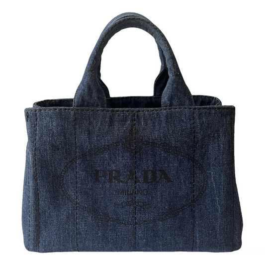 Buy pre-owned Prada Blue Denim Canapa Top Handle Bag in Singapore