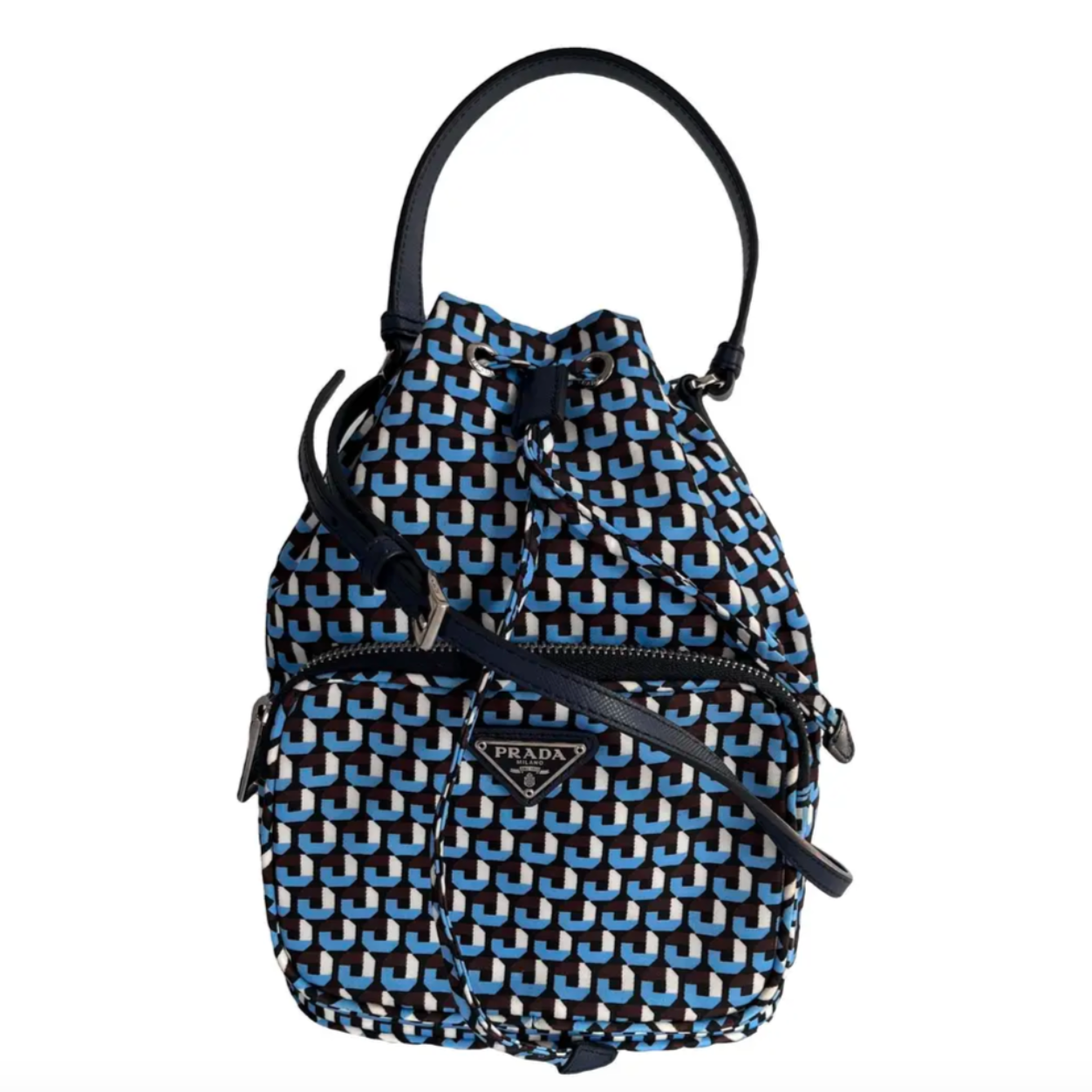 Prada Duet Blue Re-nylon Bucket Crossbody Bag