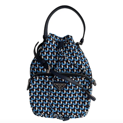 Prada Duet Blue Re-nylon Bucket Crossbody Bag