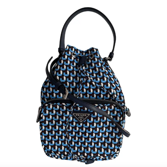 Prada Duet Blue Re-nylon Bucket Crossbody Bag